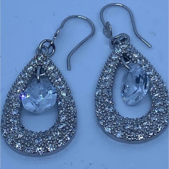 Teardrop Swarovski Elements Crystal Earrings 925 Sterling Silver Women’s - Picture 3 of 5